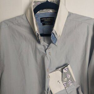 Marco Donateli Dress Shirt Men's Large Grey with Fun Details